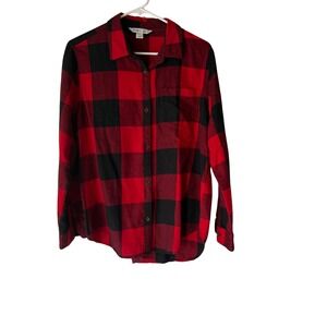 Old Navy‎ Red Black Buffalo Plaid Grunge Shirt Womens  L Long Sleeve Button Up